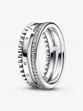 Pandora Signature Logo Pavé & Beads Ring